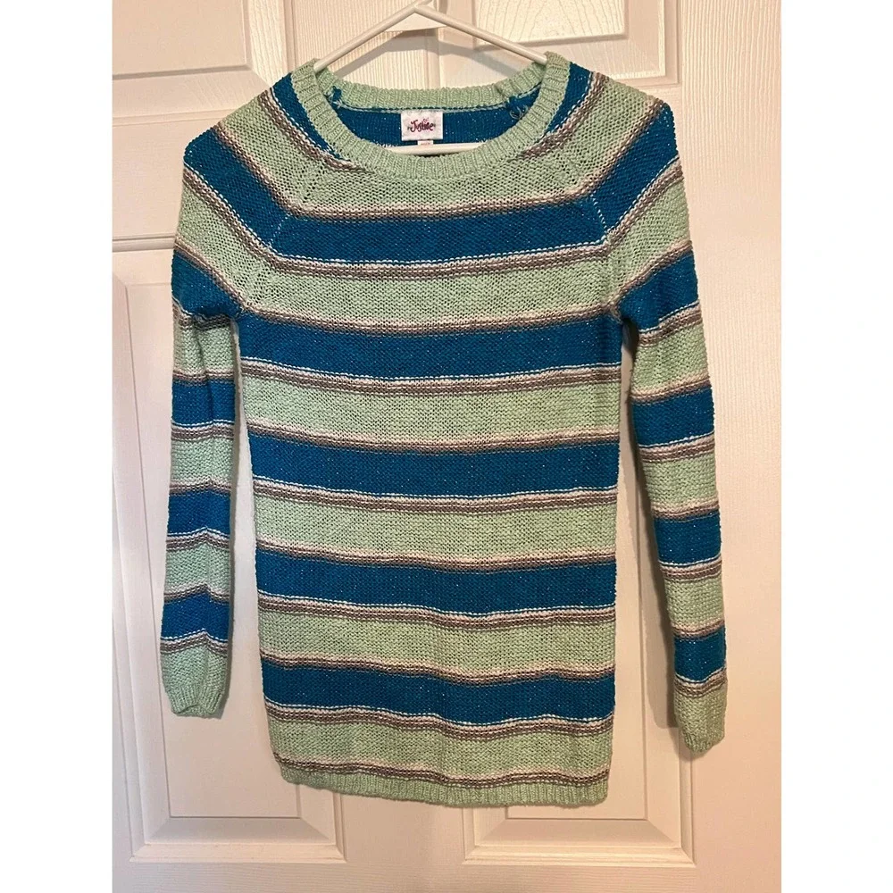 Justice Girl's Green Blue Gray White Sweater Long Sleeve Size 10 24